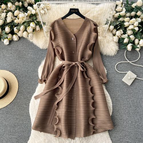 Polyester Waist-controlled & Slim One-piece Dress patchwork : PC