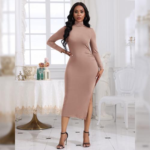 Milk Fiber Waist-controlled Sexy Package Hip Dresses side slit & breathable Solid PC