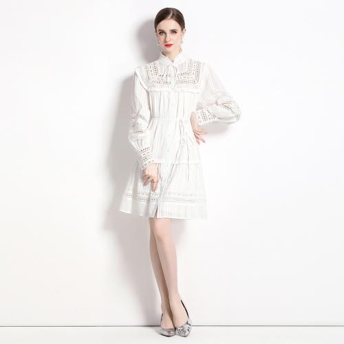 Polyester Waist-controlled One-piece Dress & hollow & breathable Solid white PC