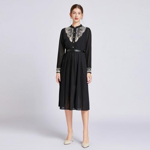 Chiffon Waist-controlled & Soft & Slim One-piece Dress double layer Solid black PC