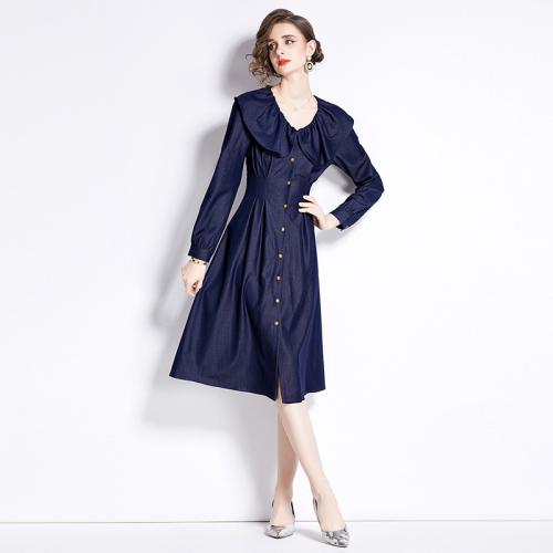 Polyester Waist-controlled & Soft One-piece Dress & breathable Solid deep blue PC