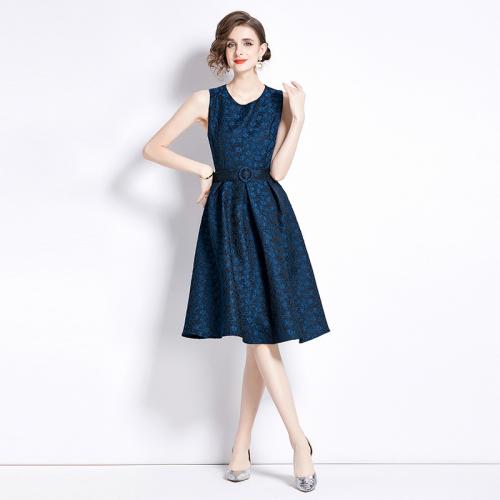 Polyester Waist-controlled One-piece Dress slimming & breathable jacquard shivering Navy Blue PC