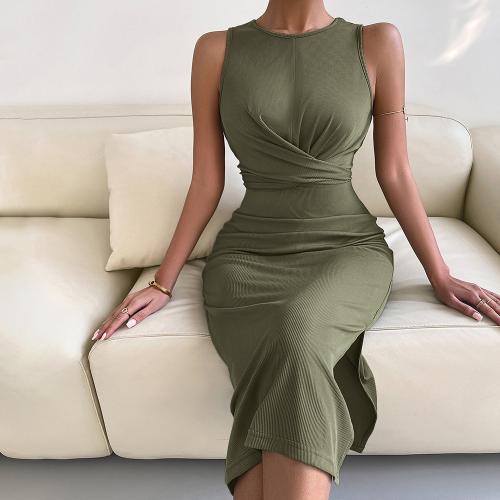 Polyester Waist-controlled Sexy Package Hip Dresses & breathable Solid PC