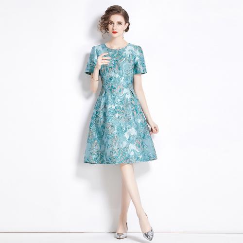 Polyester Waist-controlled & Soft One-piece Dress & loose printed floral blue PC