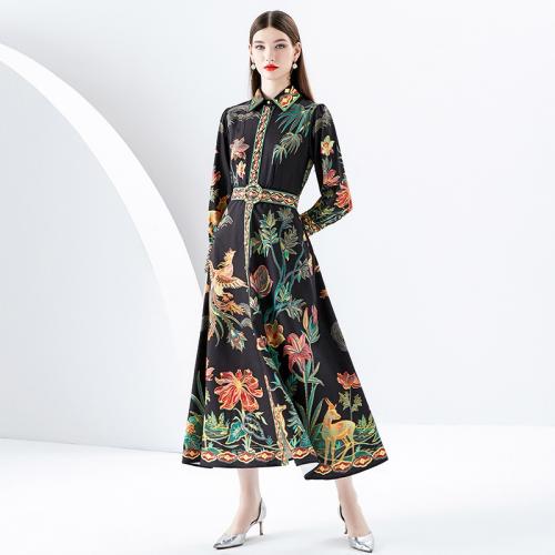 Polyester Waist-controlled & Soft One-piece Dress & ankle-length printed floral PC