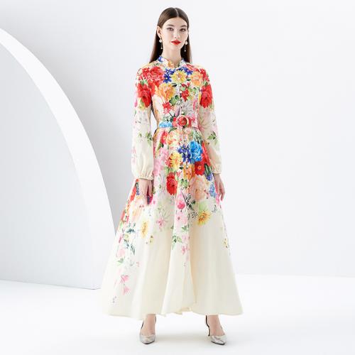 Polyester One-piece Dress large hem design & loose printed floral PC
