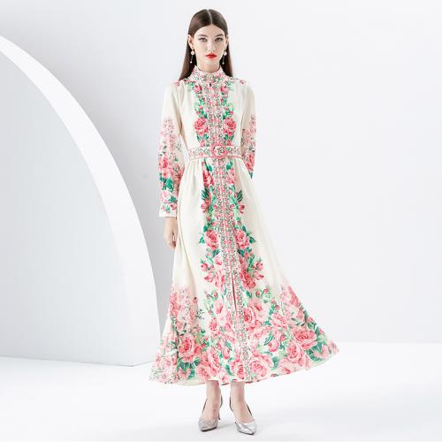 Polyester front slit One-piece Dress large hem design printed floral PC