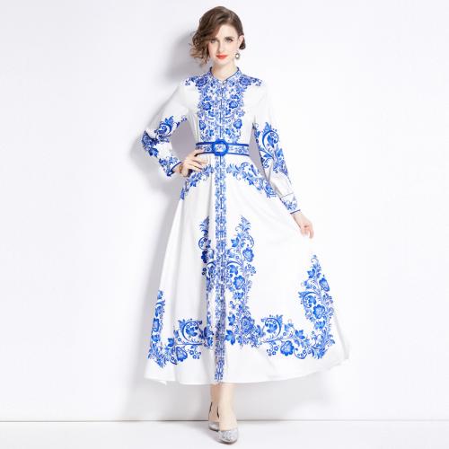 Polyester Waist-controlled & long style One-piece Dress large hem design printed floral PC