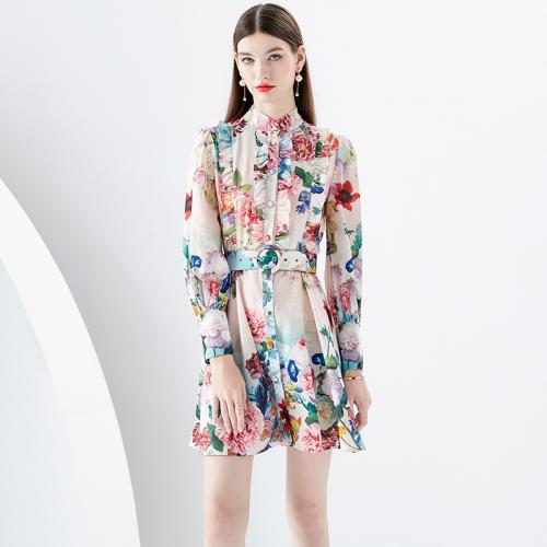 Polyester Waist-controlled & Soft One-piece Dress slimming printed floral PC