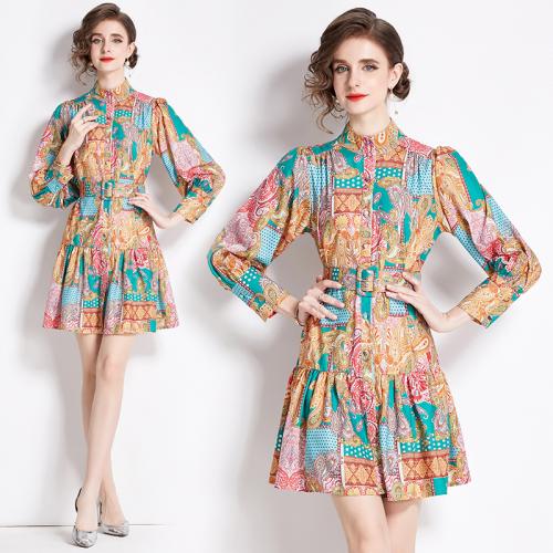 Polyester Slim One-piece Dress printed floral PC