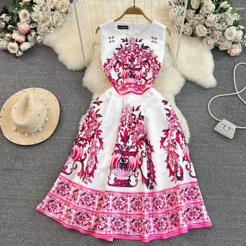Polyester Waist-controlled One-piece Dress & breathable pink PC