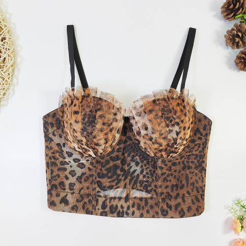 Polyester Camisole midriff-baring & skinny style printed leopard brown PC