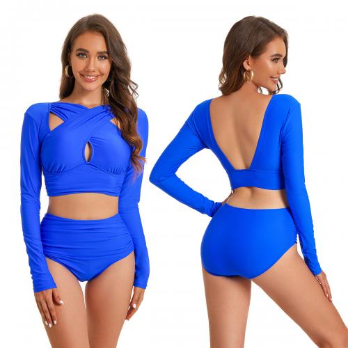 Polyester Tankinis Set & two piece & hollow & skinny style blue PC
