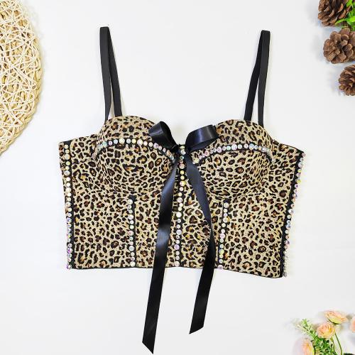 Polyester Slim Camisole midriff-baring printed leopard brown PC