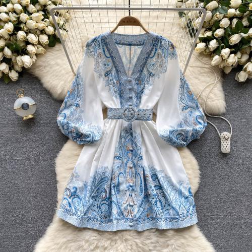 Polyester Waist-controlled One-piece Dress & breathable light blue PC