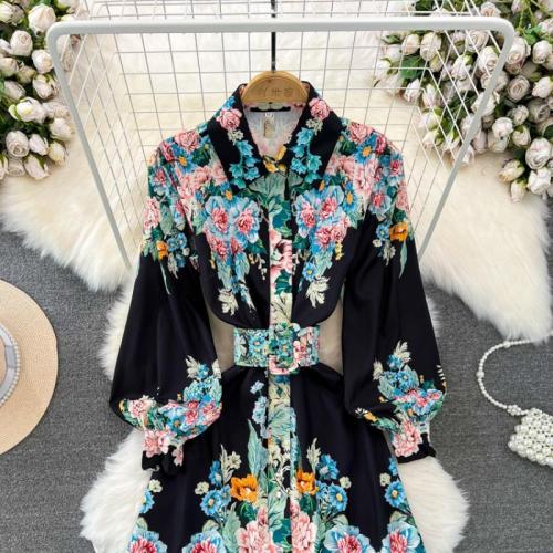 Polyester Waist-controlled One-piece Dress printed shivering mixed colors PC