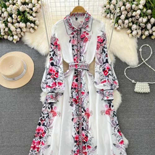 Polyester Waist-controlled & Slim One-piece Dress printed shivering mixed colors PC