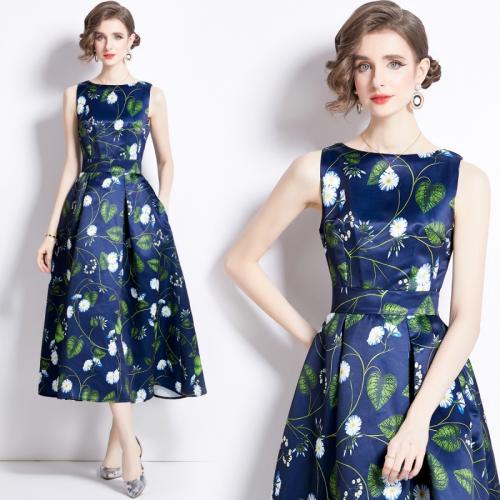 Polyester Waist-controlled One-piece Dress printed floral blue PC