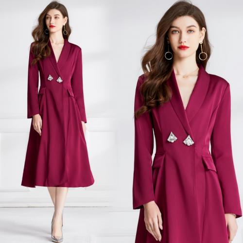 Polyester Slim One-piece Dress red PC