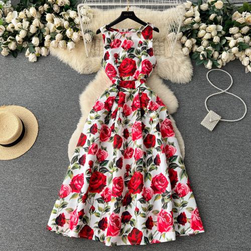 Polyester Waist-controlled One-piece Dress & breathable floral PC