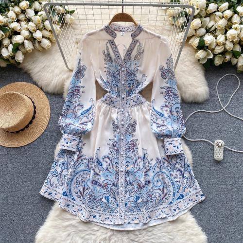 Polyester High Waist One-piece Dress & breathable blue PC