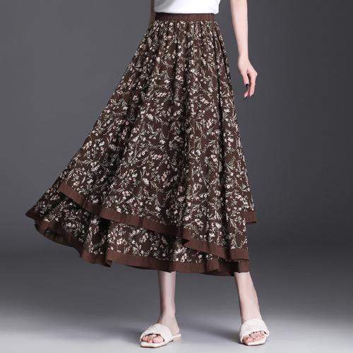 Polyester & Cotton A-line & High Waist Maxi Skirt slimming printed shivering : PC