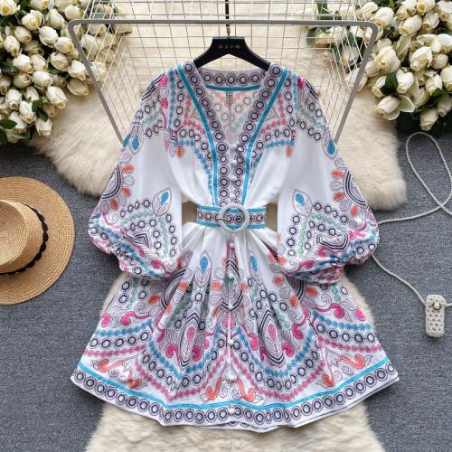Polyester High Waist One-piece Dress deep V & breathable white PC