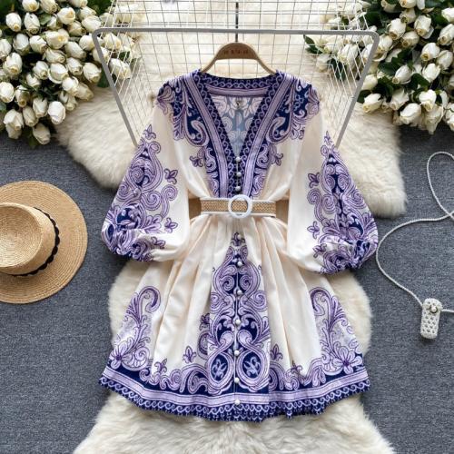 Polyester Waist-controlled One-piece Dress deep V & breathable PC