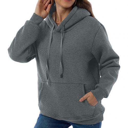 Polyester Women Sweatshirts fleece & with pocket Solid PC