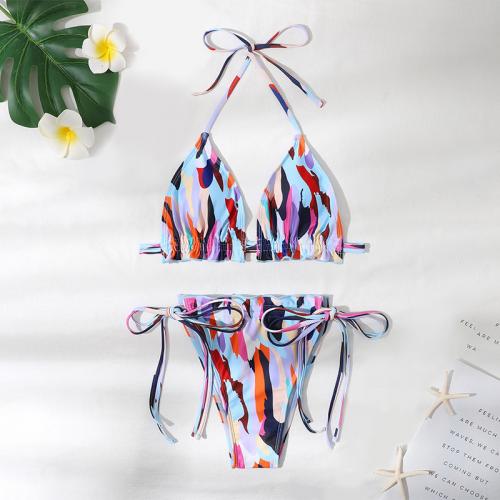 Polyester High Waist Bikini slimming & two piece printed mixed colors Set