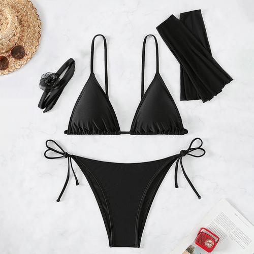 Polyester Bikini slimming & four piece black Set