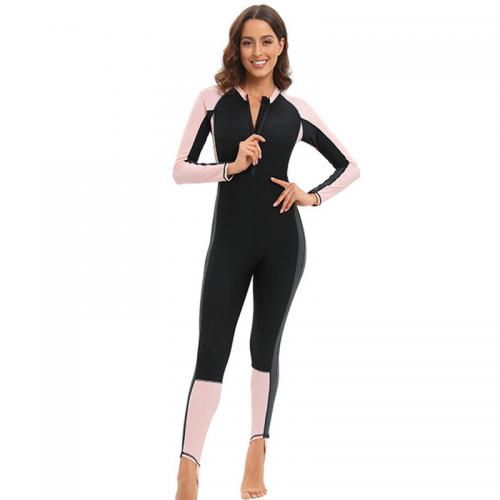 Polyamide & Polyester Quick Dry Diving Suit & skinny style patchwork black and pink PC