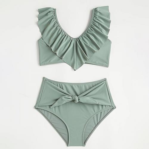 Polyamide & Polyester Girl Kids Swimming Bikini & two piece patchwork green Set