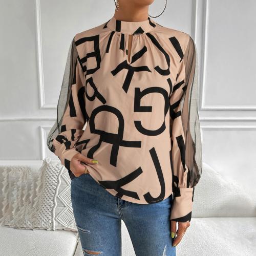 Polyester Women Long Sleeve Shirt & loose & breathable printed PC
