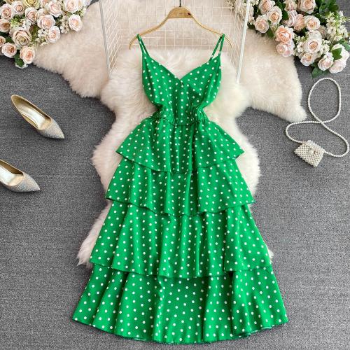 Polyester Waist-controlled & Layered Slip Dress breathable dot : PC