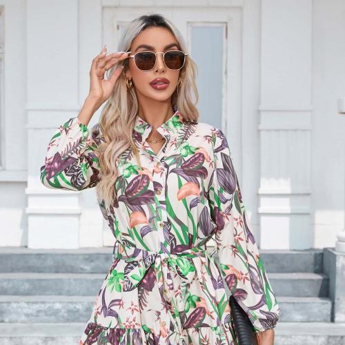Polyester One-piece Dress slimming printed floral PC