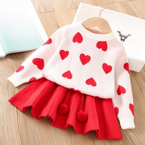 Acrylic Girl Two-Piece Dress Set & two piece skirt & coat printed heart pattern Set