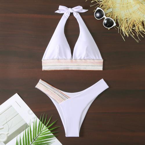 Polyamide Bikini contrast color & backless & two piece Solid Set
