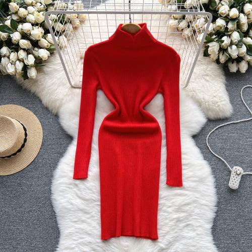Polyester Waist-controlled & Slim Sexy Package Hip Dresses breathable knitted Solid : PC