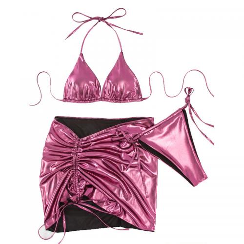 Polyester Bikini backless & three piece pink Set