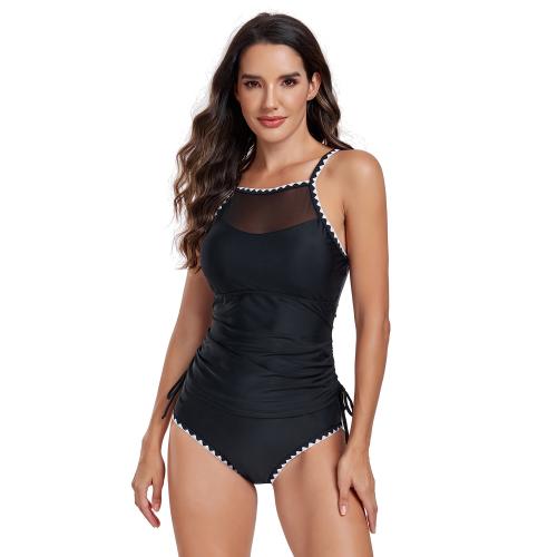 Polyester Tankinis Set slimming & backless & two piece Solid black Set
