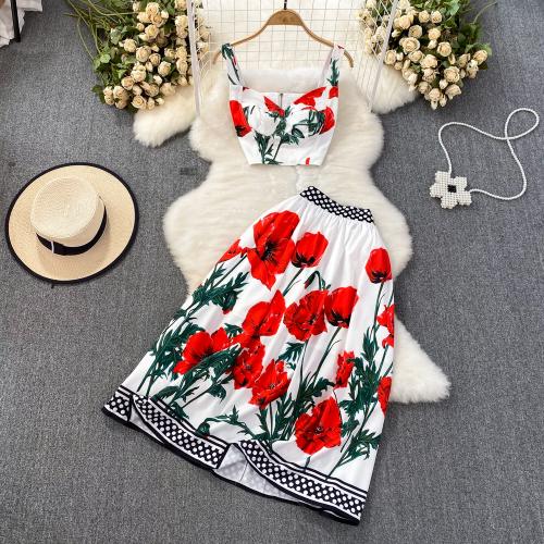 Polyester Women Casual Set & two piece skirt & camis printed Set