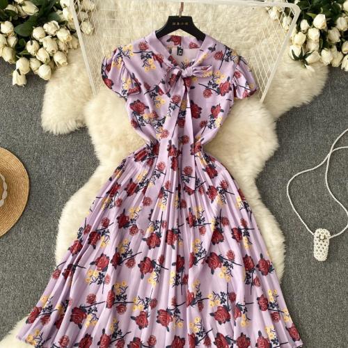 Polyester High Waist One-piece Dress slimming printed shivering : PC