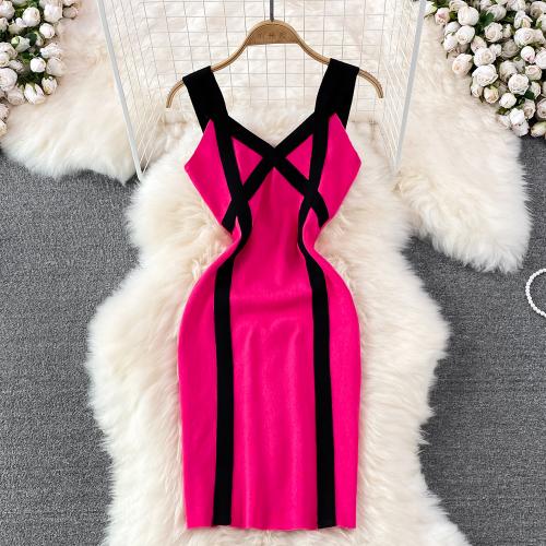 Polyester Slim & High Waist Sexy Package Hip Dresses knitted : PC