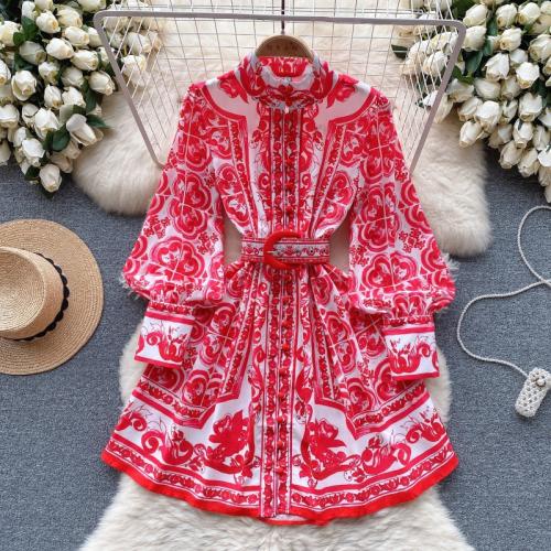 Polyester Waist-controlled & Soft One-piece Dress & breathable printed PC