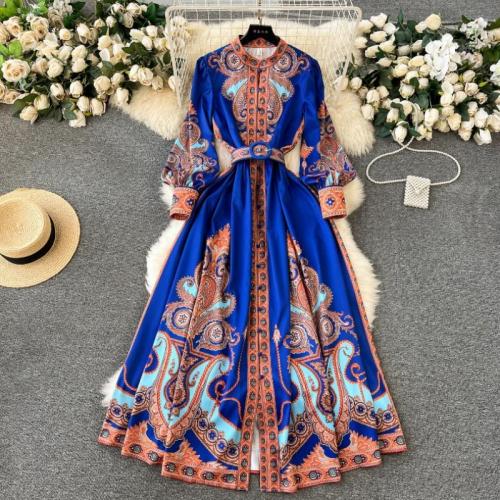 Polyester Waist-controlled & long style One-piece Dress large hem design printed PC