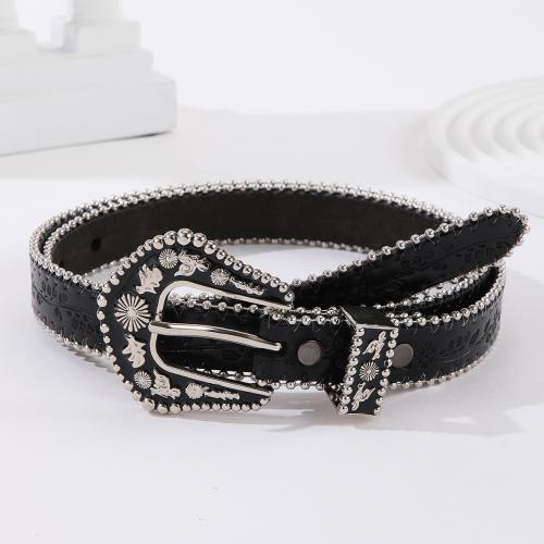 PU Leather & Zinc Alloy Punk Fashion Belt flexible length black PC