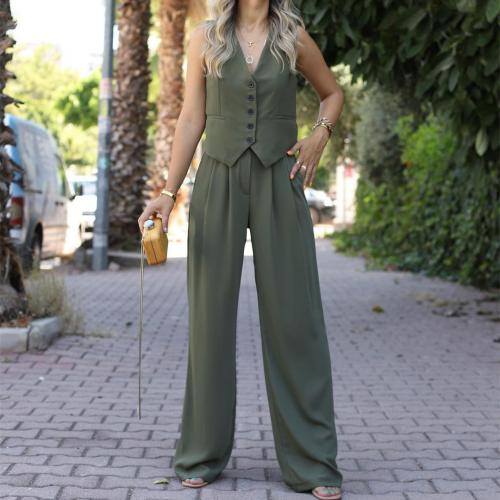 Polyester Women Casual Set slimming & two piece Wide Leg Trousers & top Set