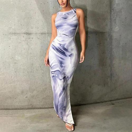 Polyester Slim Sexy Package Hip Dresses printed purple PC