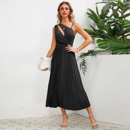 Polyester Waist-controlled & Pleated One-piece Dress & hollow Solid PC